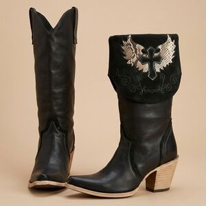 Corral Vintage Boots Black Leather Western Boots with Embroidered Cross Size 10.